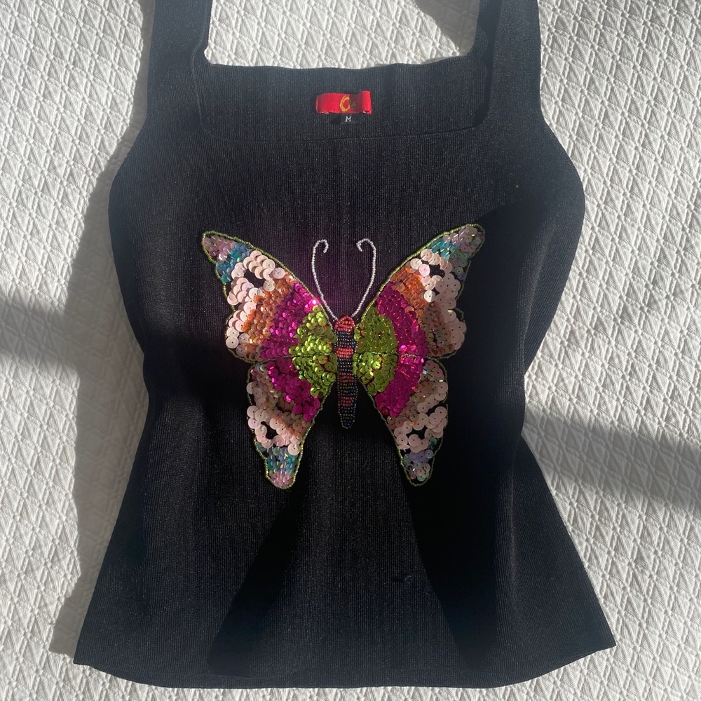 Silky knit Y2K butterfly top